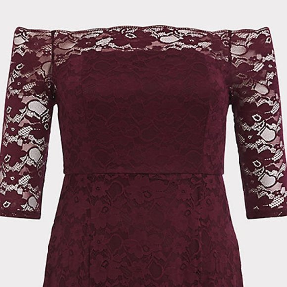 Torrid 16 18 Dress Red Formal Lace Off Shoulder - Picture 4 of 5